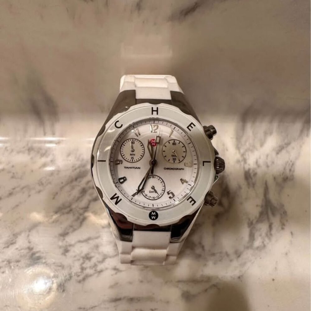 Michele White and Silver “Tahitian Jelly Bean” Watch